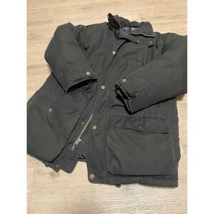 Eddie Bauer‎ Mens M Down Jacket Black Corduroy Collar Zip Work Style Vintage